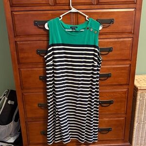 Lands' End Green and Navy Striped Dress